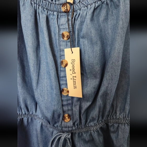 NWT Speed Limit Denim Lightweight Drawstring Ruffle Sleeve Casual Dress Size M - Picture 7 of 10